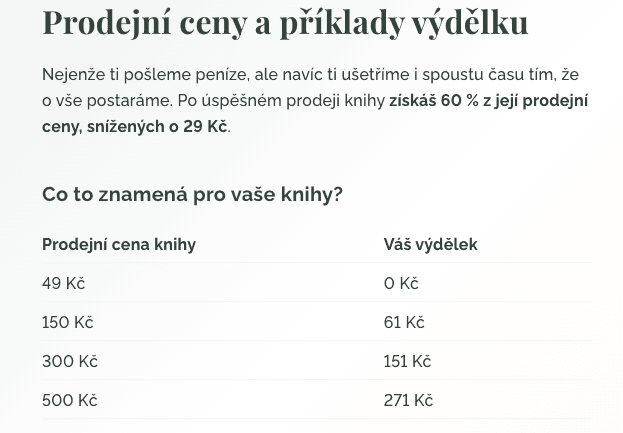 Knihobot transparentně komunikuje, jaká je konečná odměna pro prodávající